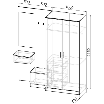 Набор мебели для прихожей "Марсель-164" МР 01-164 В2160 Ш2000 Г580 (ЛДСП Кашемир)